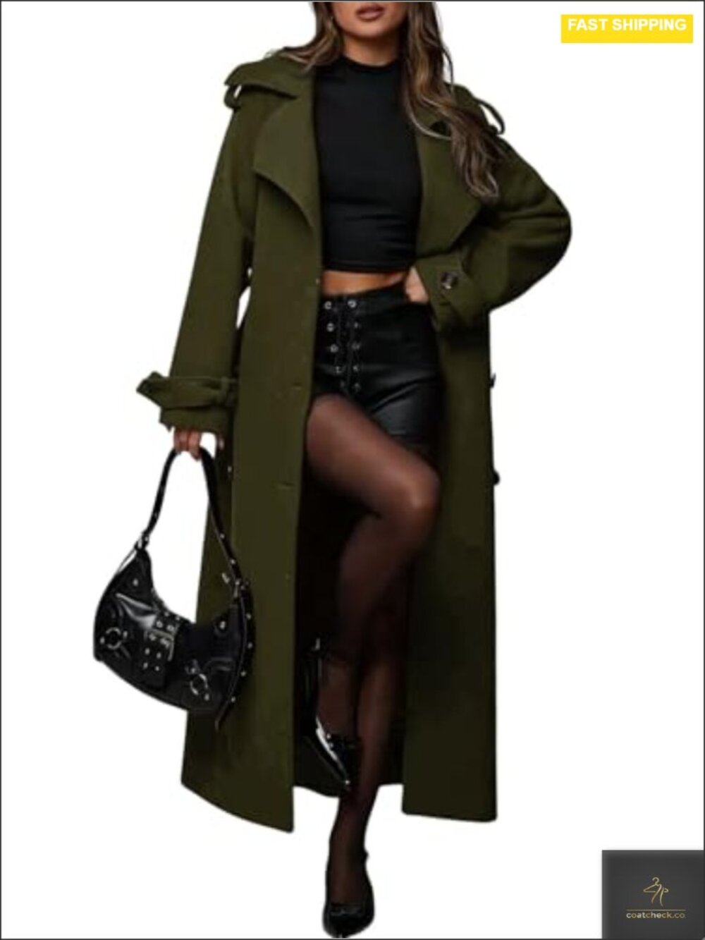 Women's Double Breasted Midi Long Wool Coat Business Casual Trench Coat with